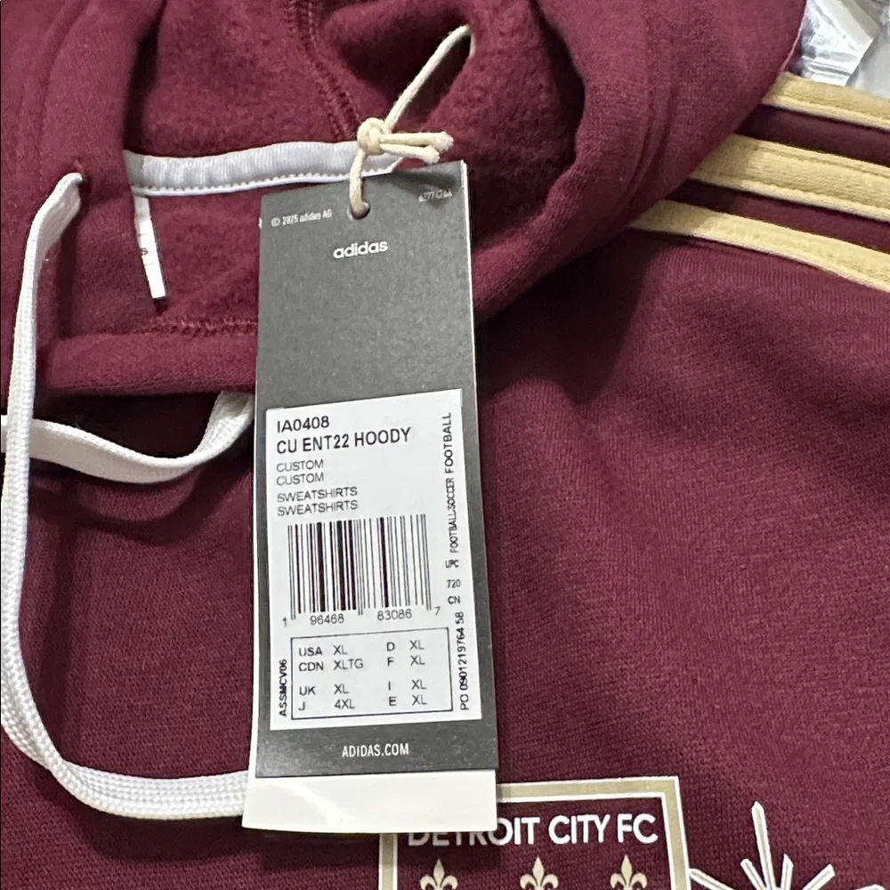ADIDAS 3S FOOTBALL SOCCER FLEECE‎ HOODIE MAROON GOLD #3 NWT Size XL